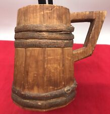 Taza de barril de madera vintage con correas de cuerda mango de taza de cerveza tallada primitiva segunda mano  Embacar hacia Argentina