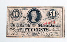 1863 Confederate States of America 50 Cents Fractional Banknote  for sale  Mountain City