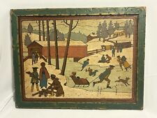 Usado, Cena de inverno colonial americana primitiva artesanal pintada em madeira emoldurada comprar usado  Enviando para Brazil