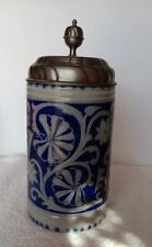  German  Stoneware Stein RASTAL 1.5L Cobalt Blue SALT GLAZE  Decor LID SIGNED for sale  Shipping to South Africa