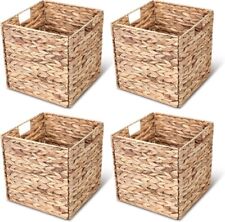 4PCS Natural Woven Hyacinth Storage Baskets Bin with Iron Wire Frame Collapsible, used for sale  Shipping to South Africa
