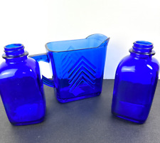 VTG Lot 3 Mid Century Colbalt Blue 2 Medicine Bottles 1 Creamer  G25 for sale  Shipping to South Africa