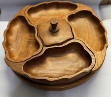 Mid Century Teak/walnut Lazy Susan Server Tidbit Serving Tray 14” Round EUC! for sale  Shipping to South Africa