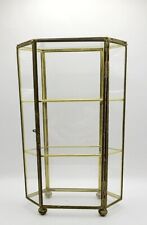 Used, Vintage Brass Glass Curio Cabinet w/ Shelf Door Latch Hexagon Display MCM Retro for sale  Shipping to South Africa