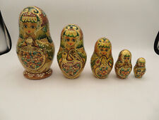 Antigo Conjunto de 5 Bonecas Russas Matrioska Pintadas à Mão de Madeira Assinadas Lindas comprar usado  Enviando para Brazil
