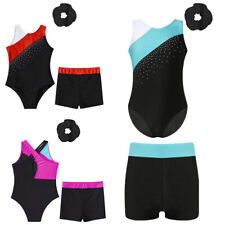 Kids Girls Dancewear Rhinestone Outfit With Shorts Uniform Dance Activewear Set for sale  Shipping to South Africa