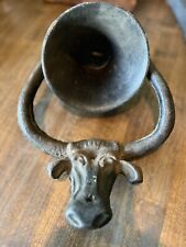 Antigua campana de cena de hierro fundido Longhorn novillo toro vaca granero rancho segunda mano  Embacar hacia Argentina