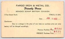 Fargo ND~Ferro e Metal~Divisão de Bateria de Sucata Ligada~1952 Postal~Enderlin Hanson comprar usado  Enviando para Brazil