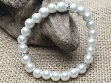 Fashion Stretch Bracelet Glass Beads Wax Beads Freshwater Beads Imitate White 8mm for sale  Shipping to South Africa