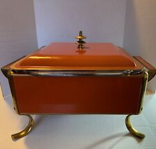 Mid Century Modern Fire King Chafing Dish Server Food Warmer bright orange for sale  Shipping to South Africa