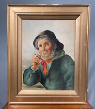 Usado, Pintura a óleo retrato vintage pescador fumando cachimbo 1900 comprar usado  Enviando para Brazil