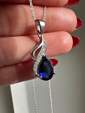 3Ct Pear Cut Simulated Blue Sapphire phonic symbol Pendant 14k White Gold Plated for sale  Shipping to South Africa