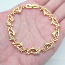 Pulsera de eslabón transparente relleno de oro amarillo de 18 K para mujeres moda delfines joyería segunda mano  Embacar hacia Mexico