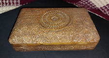 Indian Hardwood Intricately Carved Wooden Box with Hinged Lid, used for sale  Shipping to South Africa