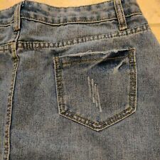 saia jeans feminina L lavagem leve furo desgastado corte inferior zíper comprar usado  Enviando para Brazil