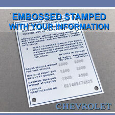 Used, EMBOSSED CHEVROLET PLATE DATA TAG 1970 1971 1972 C10 C20 TRUCK BLAZER for sale  Shipping to Canada