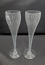 Used, Steven Maslach White Latticino Swirl Flutes Set Of 2 Vintage Art Glass Signed for sale  Shipping to South Africa