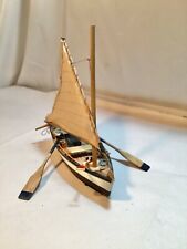 Vintage 8” Wooden Handmade Miniature Sailboat w/Canvas Sail, 2 Oars, Shovel, etc for sale  Shipping to South Africa