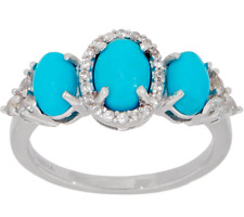 Sleeping Beauty Turquoise & White Zircon Three Stone Ring. Size.9 for sale  Shipping to South Africa