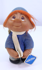 VTG 1982 Norfin DAM George Troll Doll #243 Smutne brązowe oczy Szalik Etykieta Dania 10" na sprzedaż  Wysyłka do Poland