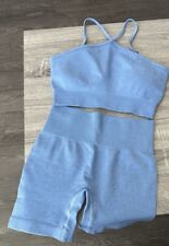 Conjunto de entrenamiento de 2 piezas para mujer ropa deportiva sujetador y pantalones cortos talla pequeña color azul NUEVO segunda mano  Embacar hacia Argentina