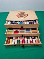 Vintage 12" 3 Drawer DEWHURST'S SYLCO Three Shells Sewing Box & 100+ Threads for sale  Shipping to South Africa