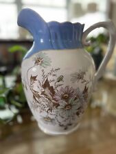 Parisian Granite Washstand Water Pitcher Blue Floral 12” for sale  Shipping to South Africa