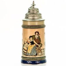 HR Hauber & Reuther 401 Antique German Etched Lidded Beer Stein - Flirting Scene for sale  Shipping to South Africa