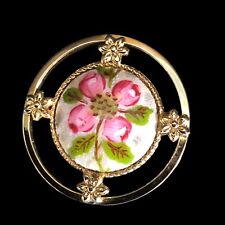 Guilloche Enamel and 12Karat Gold Fill Brooch Pin Pendant Pink Dogwood, used for sale  Shipping to South Africa