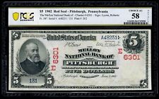 Billete de banco nacional 1902 $5 sello rojo Mellon, Pittsburgh, PA PCGS 58 elección AU segunda mano  Embacar hacia Argentina