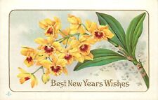 Used, Embossed New Years Wishes Postcard Stecher 257B Golden Cymbidium Orchids for sale  Shipping to South Africa