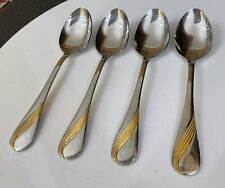 Vtg EETRITE 4 X Stainless Steel Gold Plate 18.5cm Swirl Dessert Spoons - Cutlery, used for sale  Shipping to South Africa