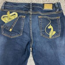 Pantalones de mezclilla elásticos para mujer Baby Phat 7 de mezclilla azul oro gato corona corte bota 28x33, usado segunda mano  Embacar hacia Mexico