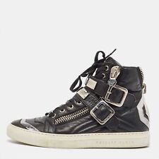 Giuseppe Zanotti Black/Silver Leather Kriss High Top Sneakers Size 40 for sale  Shipping to South Africa
