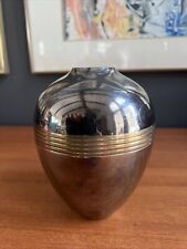 Vintage Solid Metal Heavy With Bronze Brass Decoration Flower Vase Mcm for sale  Shipping to South Africa