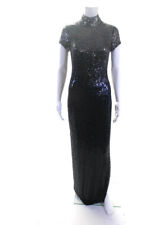 Vestido feminino Pamella Roland com lantejoulas e miçangas costas abertas preto azul tamanho 4, usado comprar usado  Enviando para Brazil