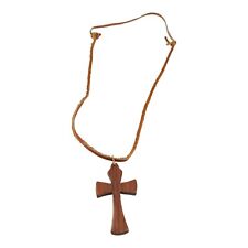 Carved Wood Cross Necklace Leather Cord Christian Religious for sale  Shipping to South Africa