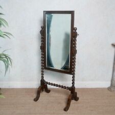Antique Oak Cheval Mirror Carved Barley Twist Freestanding Floor for sale  Shipping to South Africa