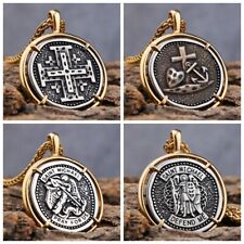 Used, Christian Jerusalem Crusaders Cross Pendant St Michael Gold Medal Necklace Chain for sale  Shipping to South Africa