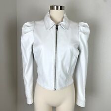 Chaqueta Lamarque para Mujer Pequeña Blanca 100 % Cuero de Cordero con Hombro Inflado con Cremallera segunda mano  Embacar hacia Argentina