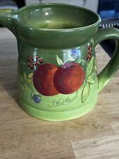 Laurie Gates Ware Glazed Ceramic Pitcher - Green with Fruit Floral Farmhouse, used for sale  Shipping to South Africa