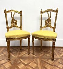 Pair of French Louis XVI Style Gold Gilt  Antique Chairs With Musical Detail for sale  Shipping to South Africa