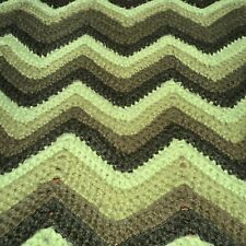 Vintage Avocado Green Boho Crochet Granny Afghan Blanket, used for sale  Shipping to South Africa