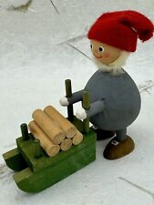 Vintage Bo Strom 1970s Wooden Swedish Figure Elf Santa Sled W/ Wood Log Folk Art, used for sale  Shipping to South Africa