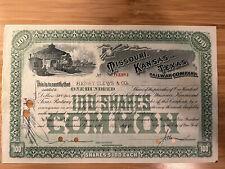 1914 100 acciones de Missouri Kansas y Texas certificado de acciones de la compañía ferroviaria C109 segunda mano  Embacar hacia Mexico