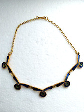 VINTAGE NECKLACE - GOLD METAL - GREEN & BLUE EMAIL, used for sale  Shipping to South Africa
