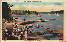 Boat Landing And Bathing Cove Lake Arrowhead California Linen Postcard C103 for sale  Shipping to South Africa