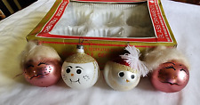 4 BRADFORD CHRISTMAS ORNAMENT  HAND DECORATED GLASS FACES MICA COTTON HAIR for sale  Shipping to South Africa