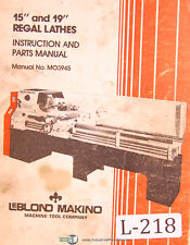 Leblond Makino, 15" & 19" Regal Lathes, 95 page, Instruction & Parts Manual 1990 for sale  Shipping to South Africa