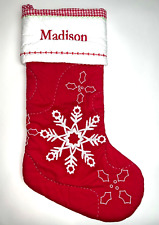 POTTERY BARN KIDS Red QUILTED Snowflake Christmas Stocking "MADISON" for sale  Howell